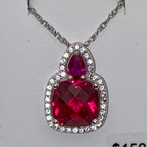 Kohl’s Lab created Ruby set in SS with lab created sapphire accent necklace - Picture 3 of 7